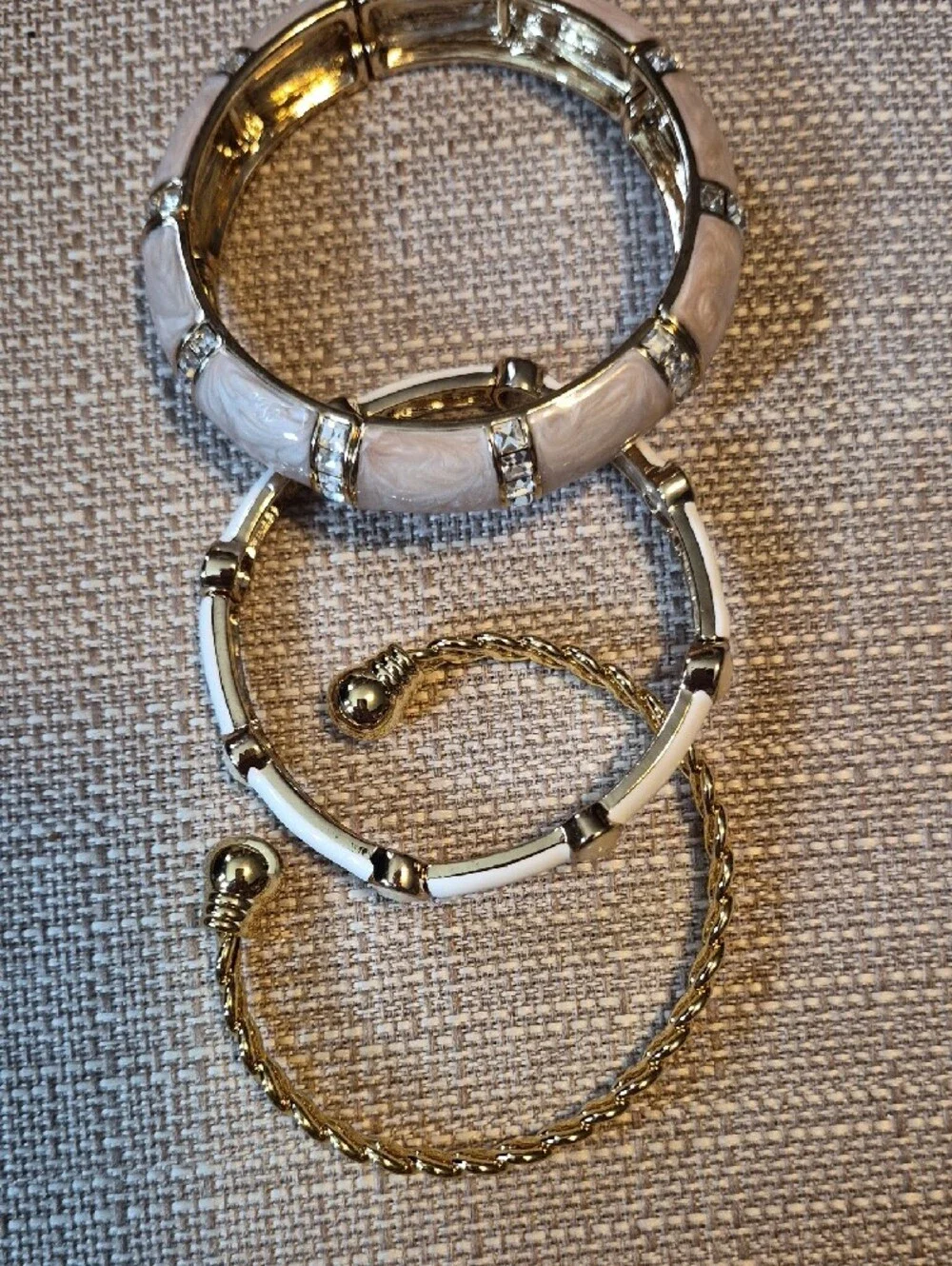Park Lane Gold and Cream Stacked Bangle Set - Picture 2 of 5